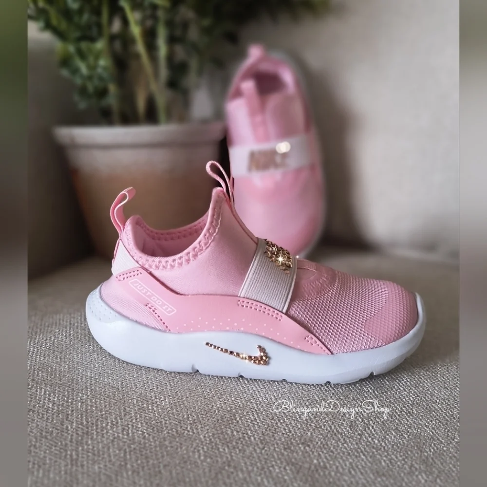 Bling Nike Flex Runner 4 Baby Toddler Girl Shoes Pink Customized Nikes With Gold